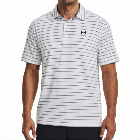 Under Armour Other - Under Armour Playoff Polo Shirt XL White Grey Striped Loose Fit Golf Performance
